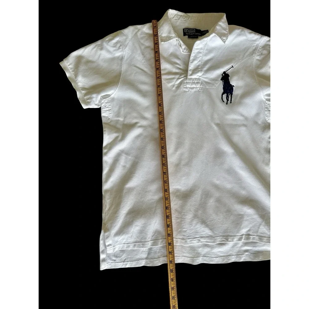 Polo Big Horse Polo Shirt Custom Fit Sz Large Fits Med Slim Fit Distressed White